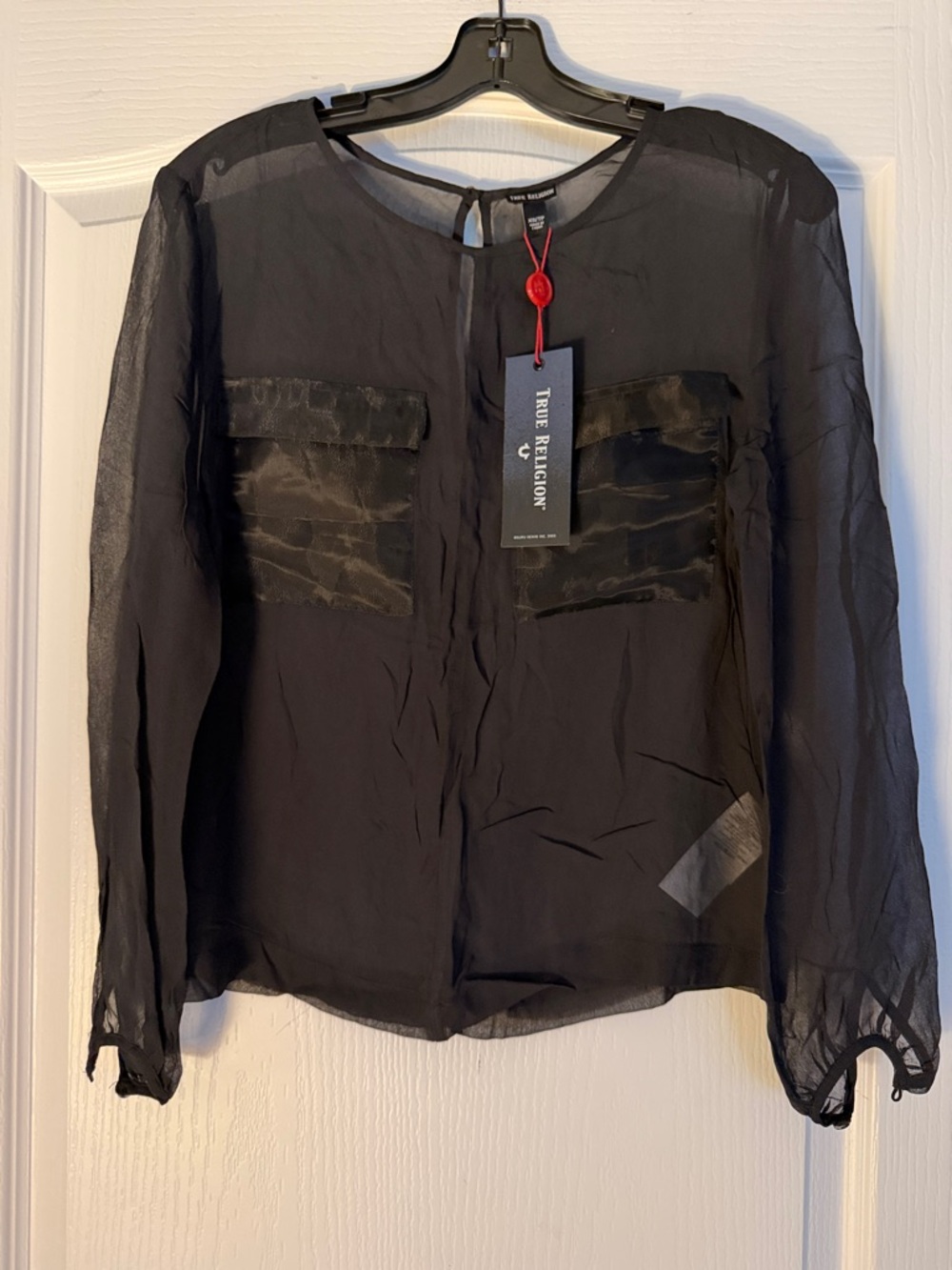 New True Religion Black Sheer Button-Down Long Sleeve Shirt Sz Xs.